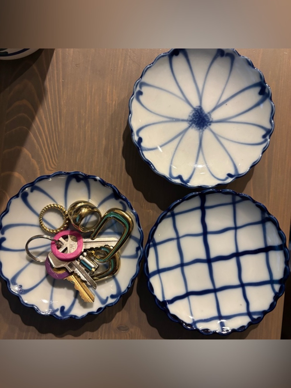 Blue & White Ceramic Trinket Dishes - Set of 3